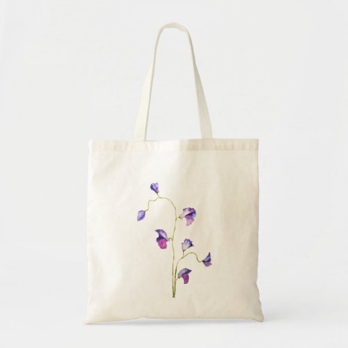 2 elegant purple sweet peas flower watercolor tote bag