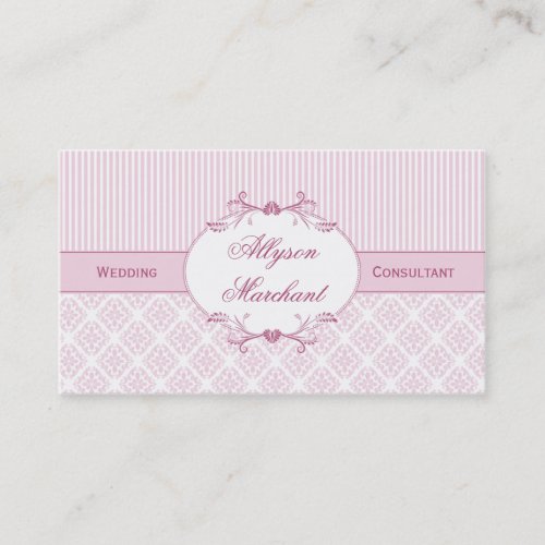 2 Elegant Vintage Pink White Damask Stripes Business Card