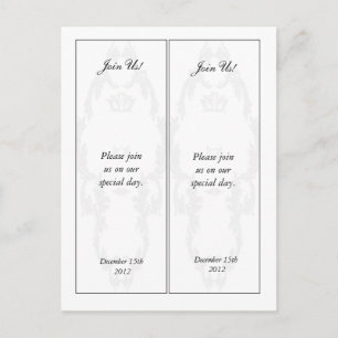 2 Elegant White/Silver Save the Date Bookmarks Announcement Postcard