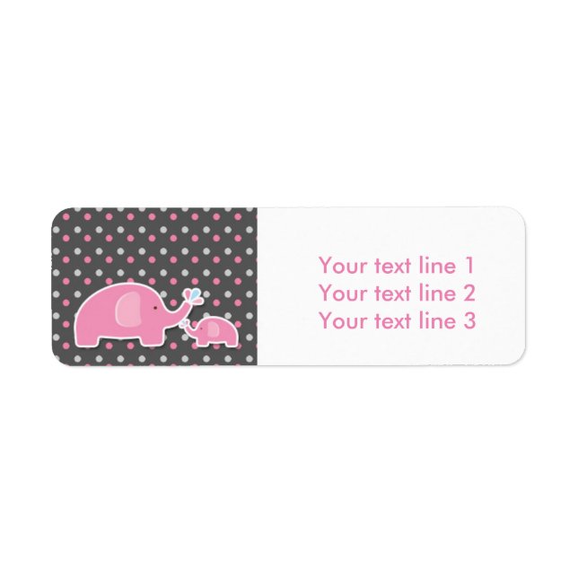 2 Elephants Baby Shower Pink Modern Address Labels (Front)