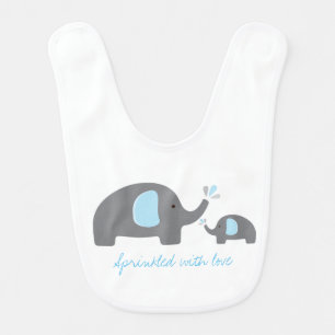 2 Elephants Blue Grey Cute Baby Bib