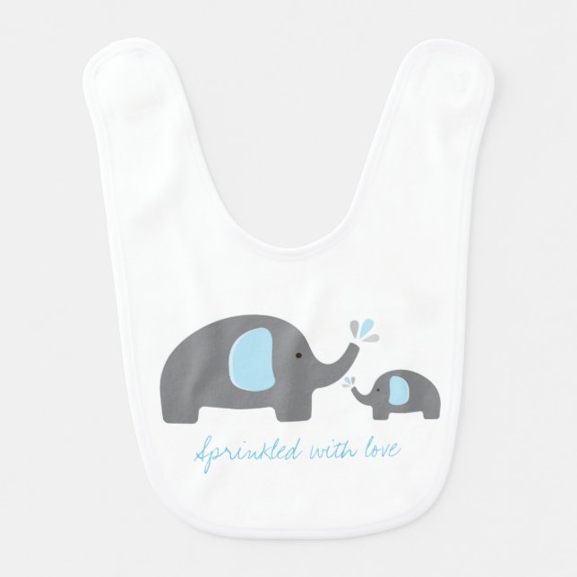 2 Elephants Blue Grey Cute Baby Bib (Front)
