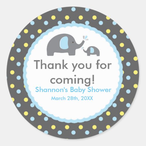 2 ELEPHANTS Blue Polka Dot Baby Shower Sticker