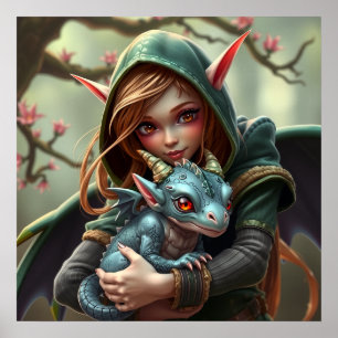 #2 Elf and baby dragon Poster
