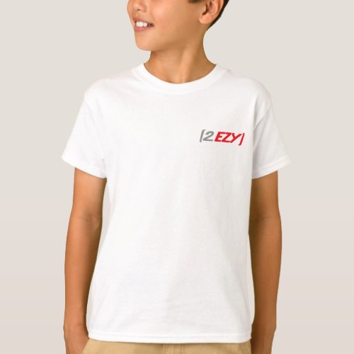2 EZY kids red  grey logo on a light t_shirt