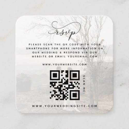 2 Faded Photos QR Code Website Online Wedding RSVP Enclosure Card