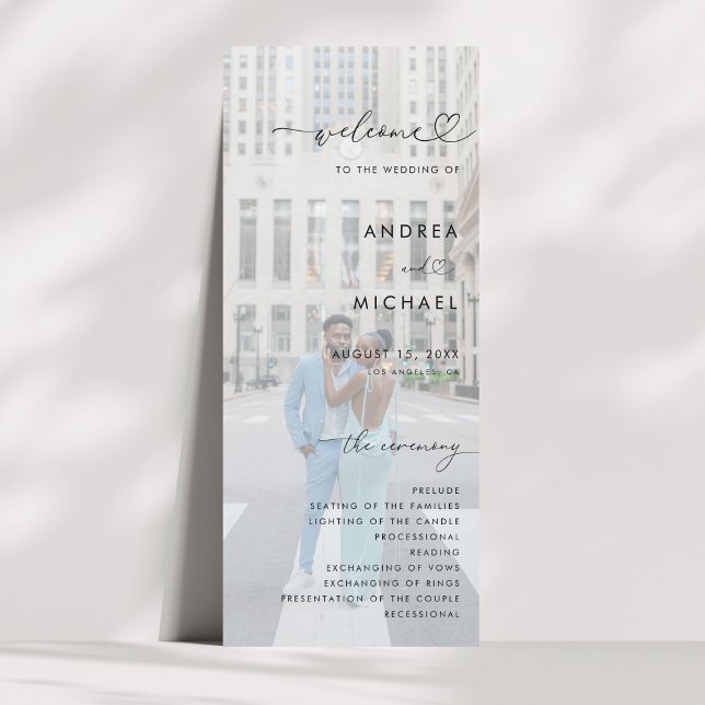2 Fading Photos Romantic Heart Script Chic Wedding Program (Creator Uploaded)
