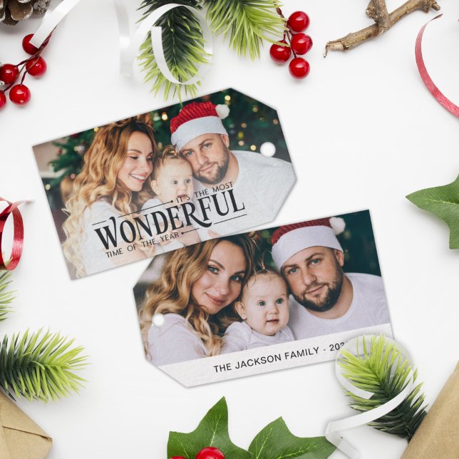 2 family photo Most wonderful time Christmas  Gift Tags (Creator Uploaded)
