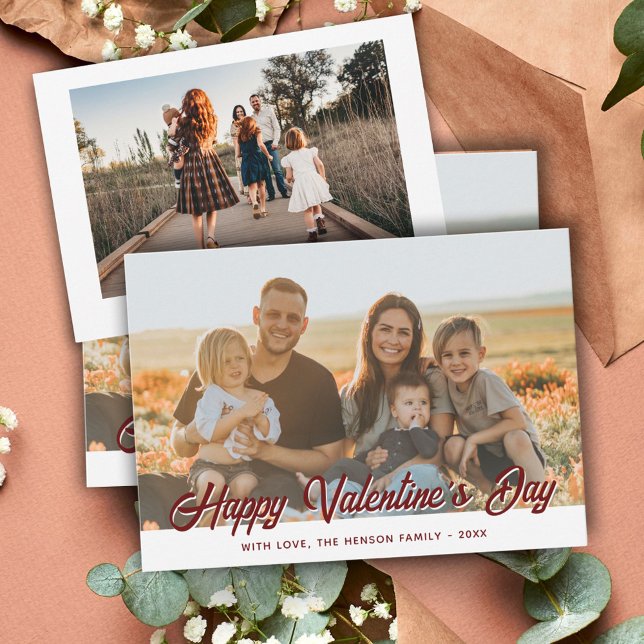 2 Family Photos Happy Valentine's Day Script Holiday Card (Creator Uploaded)