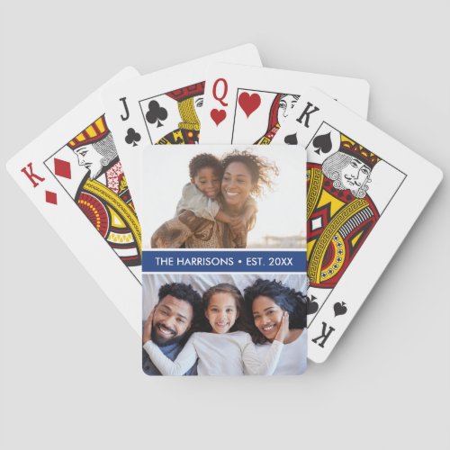 2 Family Photos Name or Custom Text, Simple Modern Poker Cards