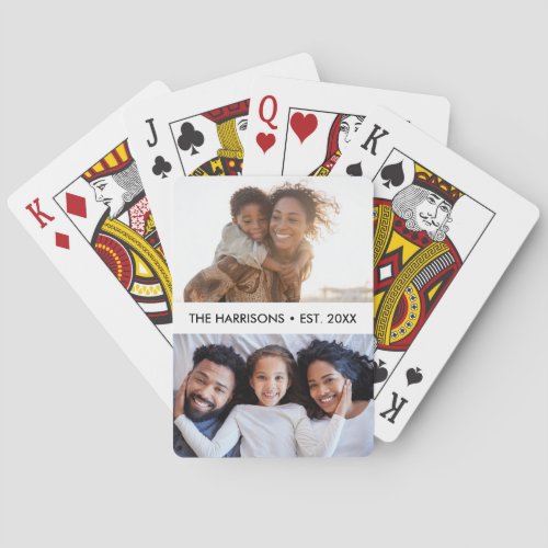 2 Family Photos Name or Custom Text, Simple Modern Poker Cards