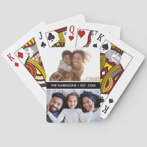 2 Family Photos Name or Custom Text, Simple Modern Poker Cards