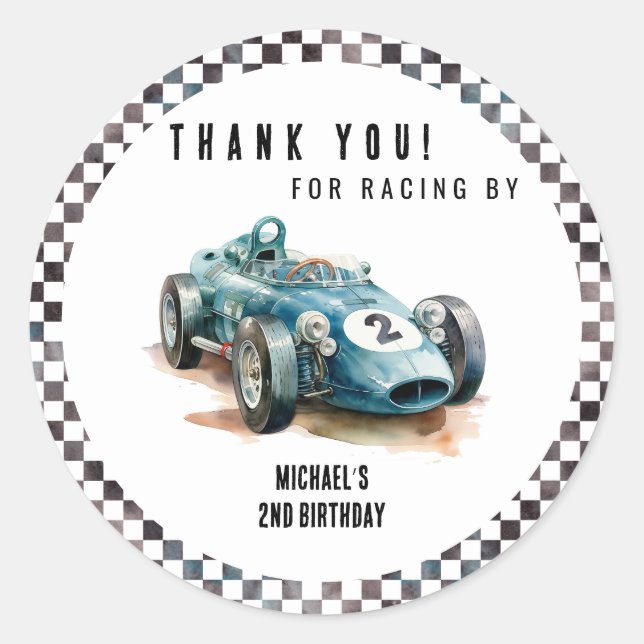 2 fast birthday Race Car Classic Round Sticker (Front)