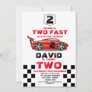 2 Fast Race Red Car Themed Birthday Party Invitation