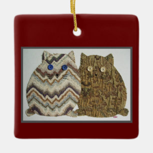 2 Fat Cats #1 Ceramic Ornament