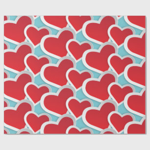 2 Fat Red Hearts Repeating Pattern Cute Wrapping Paper