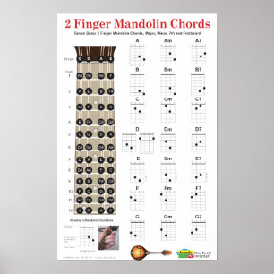 2 Finger Mandolin Chords and Fretboard Poster