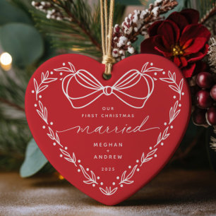 2 First Christmas Married Christmas Ceramic Ornament