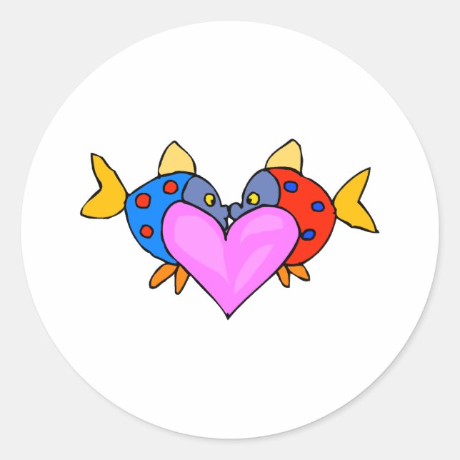 2 Fish Kissing Classic Round Sticker (Front)