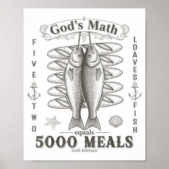 2 Fishes 5 Breads Jesus Feeds The 5000 Christian B Poster (Front)