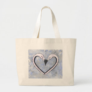 2 Flamingo kiss heart on blue Large Tote Bag