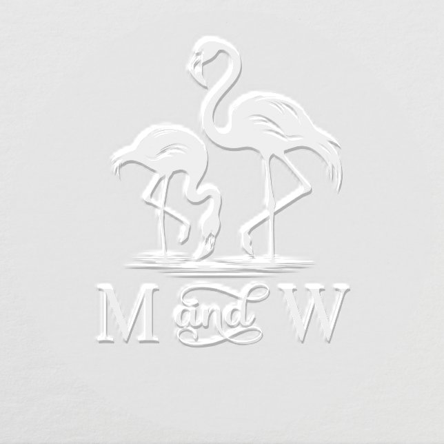 2 Flamingos Couple Wedding 2 Initial Monogram Embosser (Design)