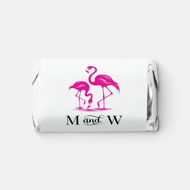 2 Flamingos Couple Wedding 2 Initial Monogram Hershey's Miniatures (Front)