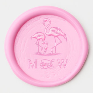 2 Flamingos Couple Wedding 2 Initial Monogram Wax Seal Sticker