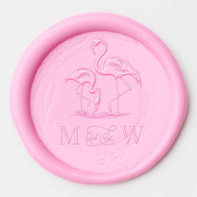 2 Flamingos Couple Wedding 2 Initial Monogram Wax Seal Sticker (Front)