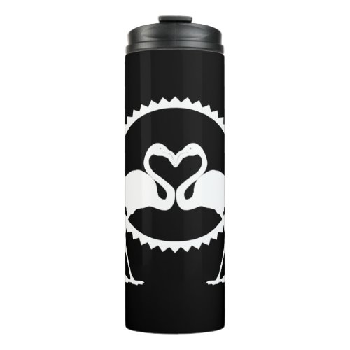 2 flamingos heart sun black lovely bird love white thermal tumbler