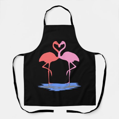 2 flamingos heart water standing one leg pink apron