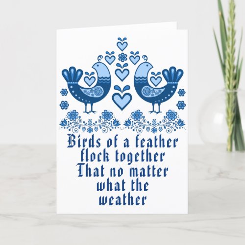 2 Folk birds Birds of a feather get well brother Thank You Card