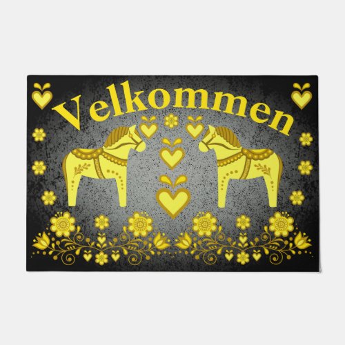 2 Folk Dala horse goldsilver Velkommen welcome Doormat