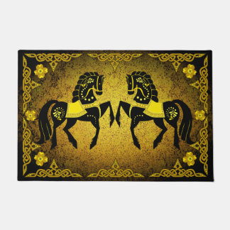 2 Folk Friesian/Frisian gold/black stallion Doormat