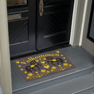 2 Folk Friesian, gold/charcoal Velkommen, welcome Doormat