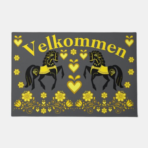 2 Folk Friesian goldcharcoal Velkommen welcome Doormat