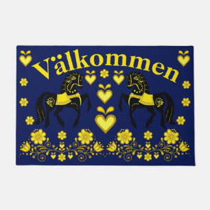 2 Folk Friesian, gold/navy Valkommen, welcome Doormat