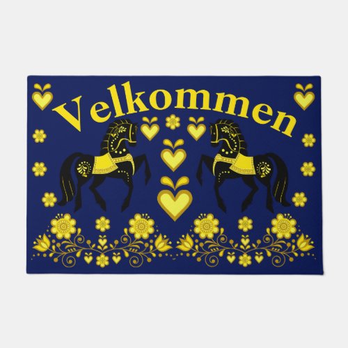 2 Folk Friesian goldnavy Velkommen welcome Doormat