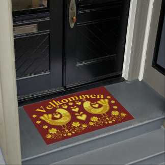 2 Folk love birds, gold/brick Velkommen, welcome Doormat