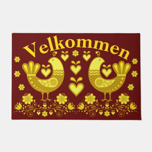 2 Folk love birds goldbrick Velkommen welcome Doormat