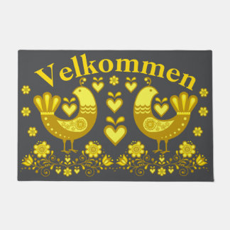 2 Folk love birds,gold/Charcoal Velkommen/welcome Doormat