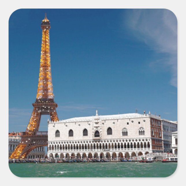 2 for 1 Venice and Paris - Mixed up World Square Sticker (Front)