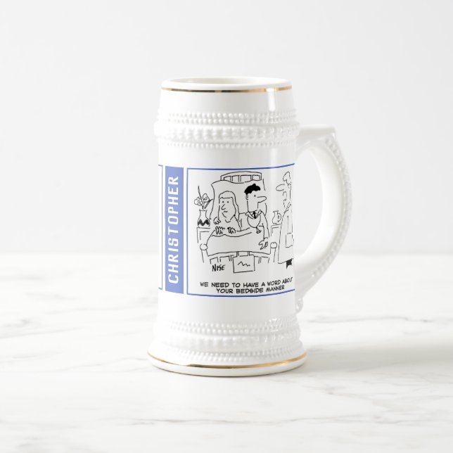 2 Fun Doctor Gag Cartoons with Name of Recipient. Beer Stein (Front Right)