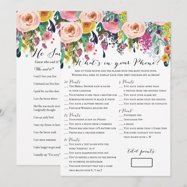 2 Games Rose Gold Bridal Shower Game 5x7 Invitation (Front/Back)