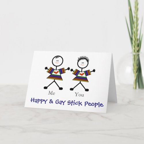 2 Gay Stickmen Romantic Greeting Card Customize