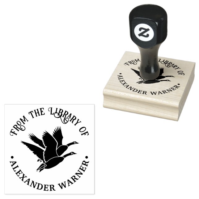 2 Geese in Flight Library Book Name Rubber Stamp (Stamped)