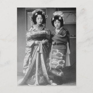 2 Geisha Girls Vintage Japanese Photo Postcard