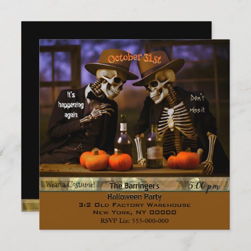 2 Gentlemen Skeleton Adult Halloween Costume Party Invitation