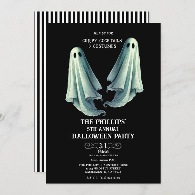 2 Ghosts Spooky Halloween Ghost Party Invitation (Front/Back)