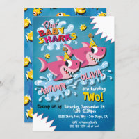 2 Girl Sharks Baby Birthday Party invitation